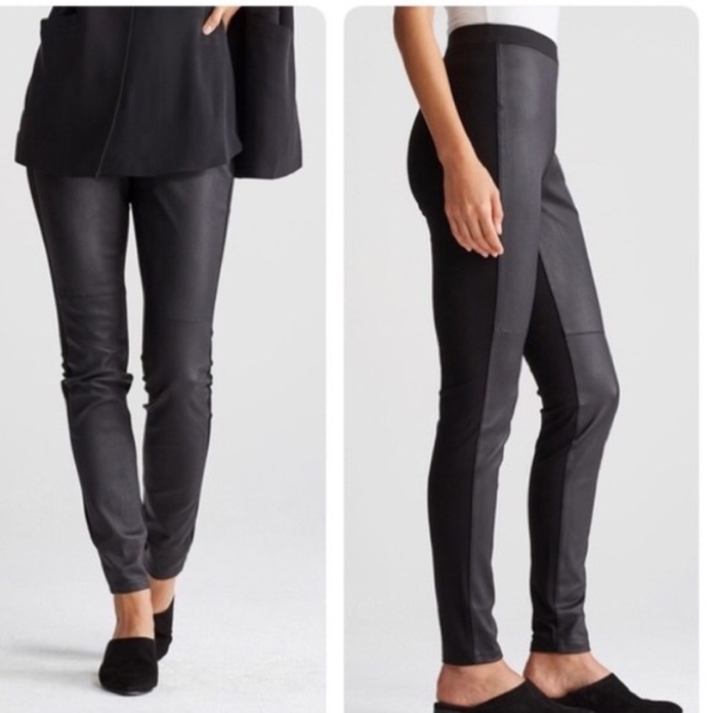 Eileen Fisher black ponte leather front panel pant